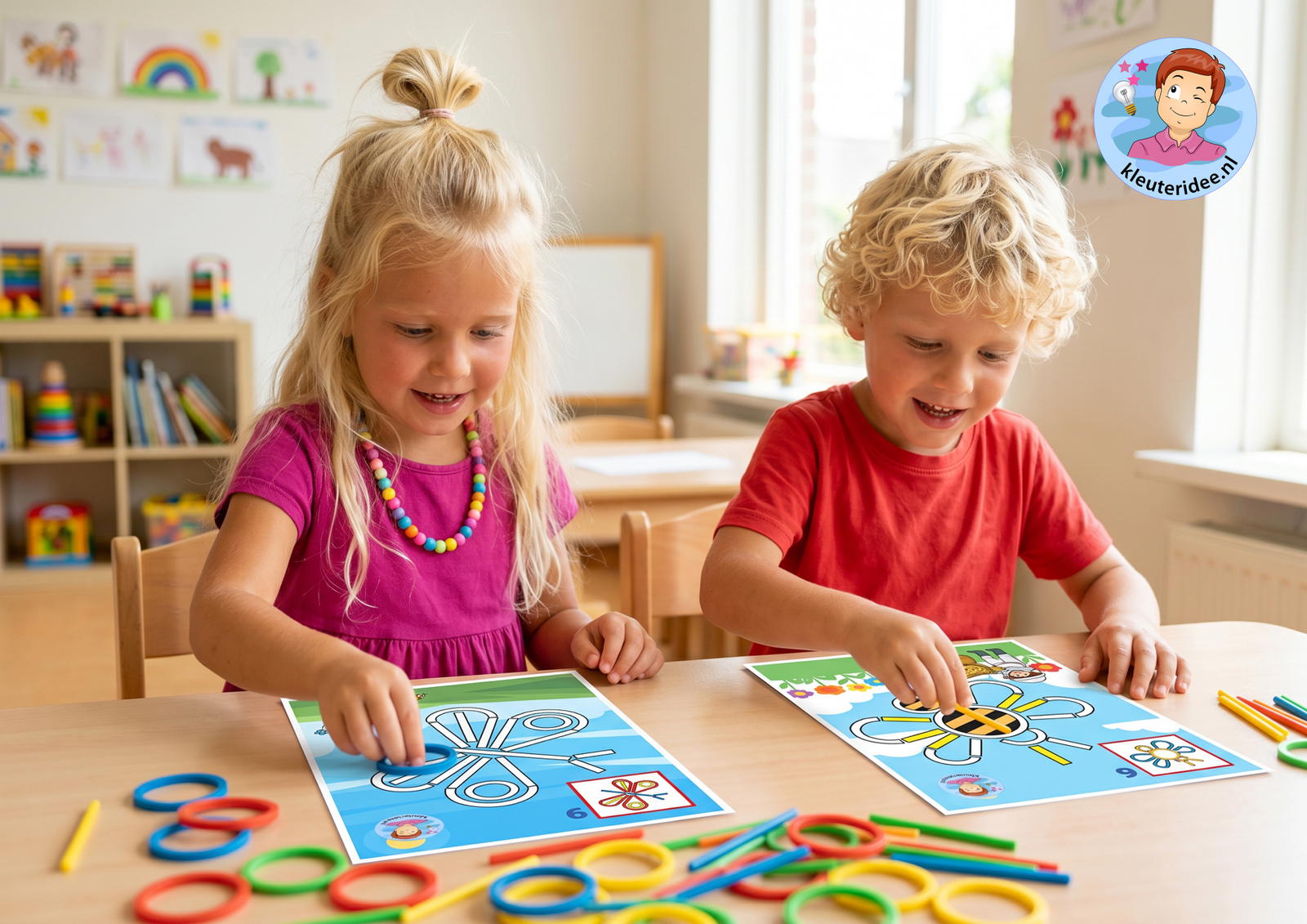 10 Voorbeeldkaarten voor ringen en stokjes thema insecten en kriebelbeestjes kleuteridee